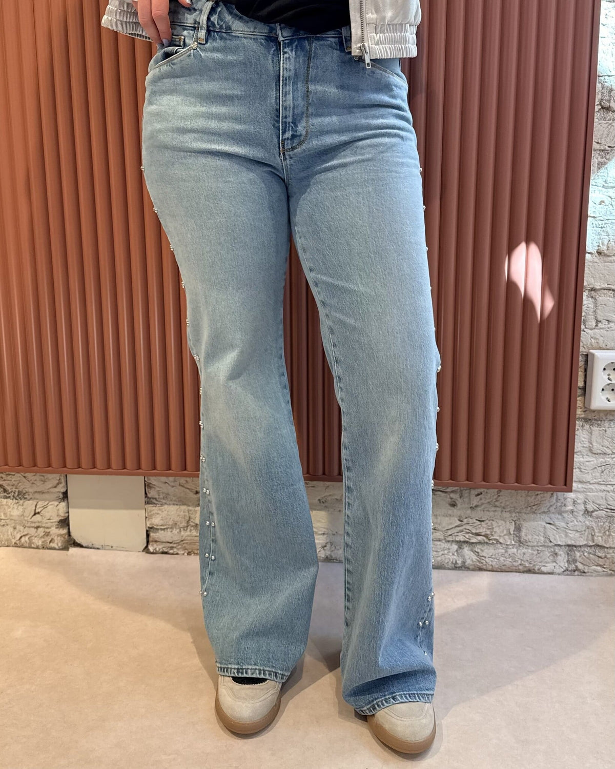 Glam studded bootcut jeans | Light washed blue