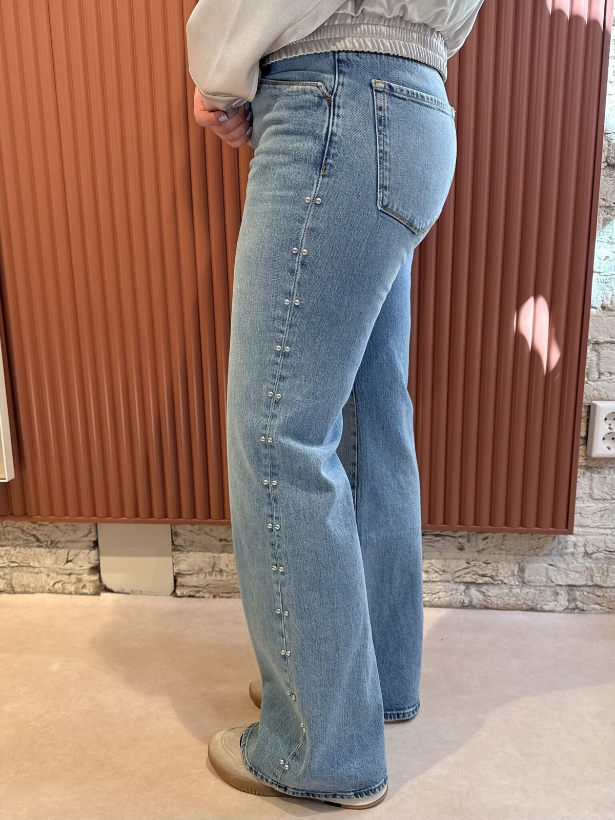 Glam studded bootcut jeans | Light washed blue