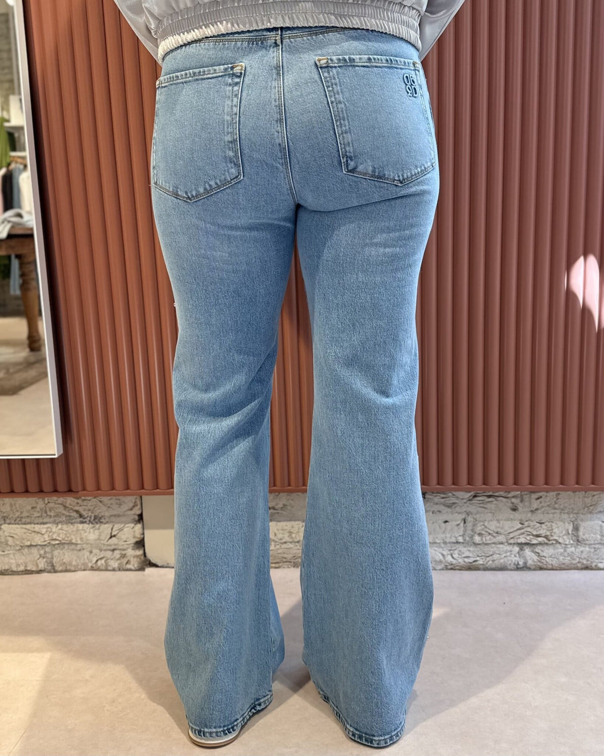 Glam studded bootcut jeans | Light washed blue