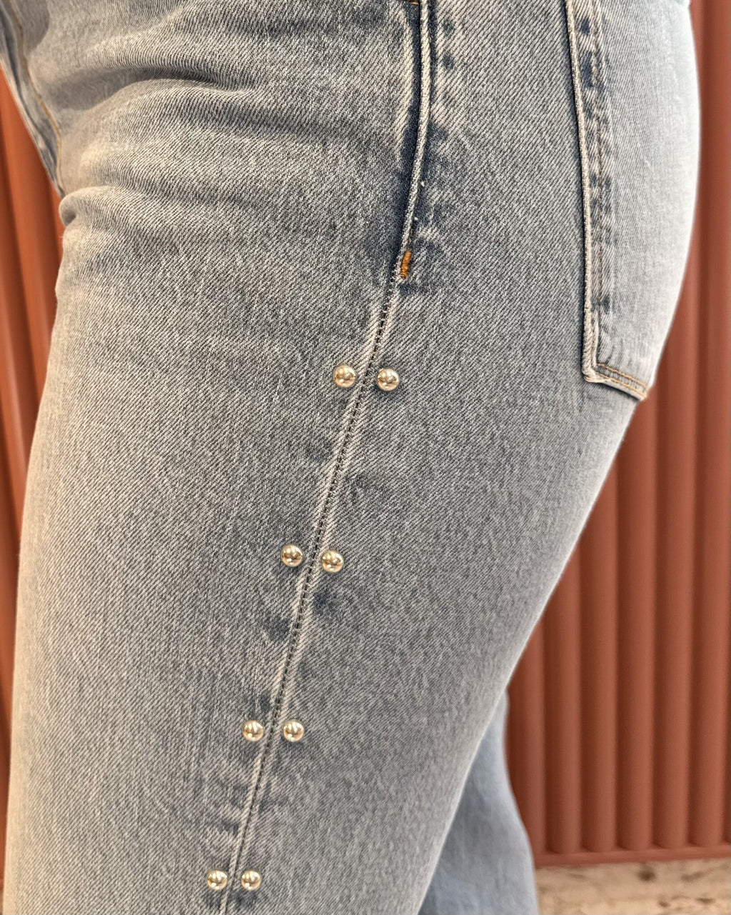 Glam studded bootcut jeans | Light washed blue