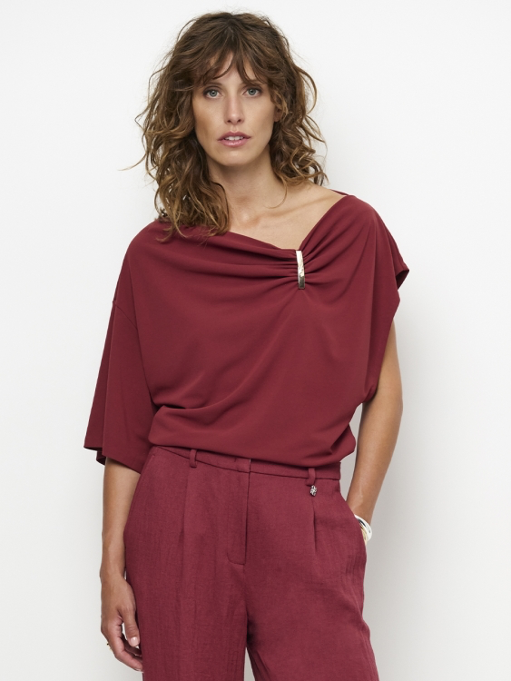 Gou embellished drapey top | Berry Red