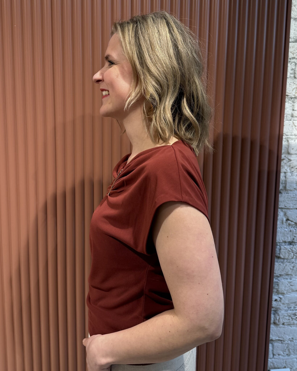 Gou embellished drapey top | Berry Red