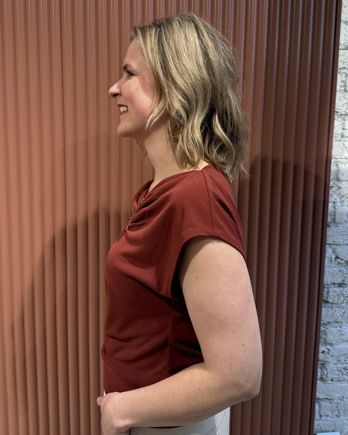 Gou embellished drapey top | Berry Red