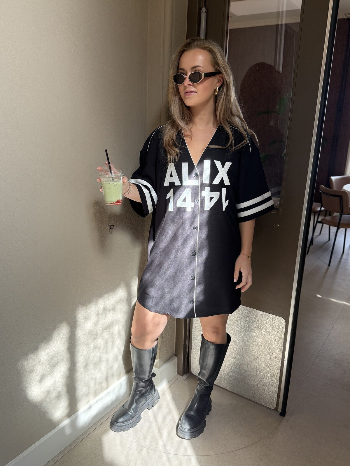 Baseball shirt dress | Black