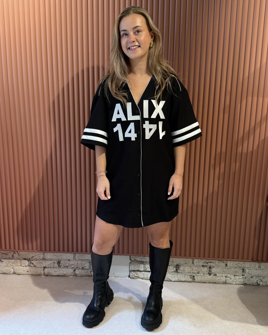 Baseball shirt dress | Black