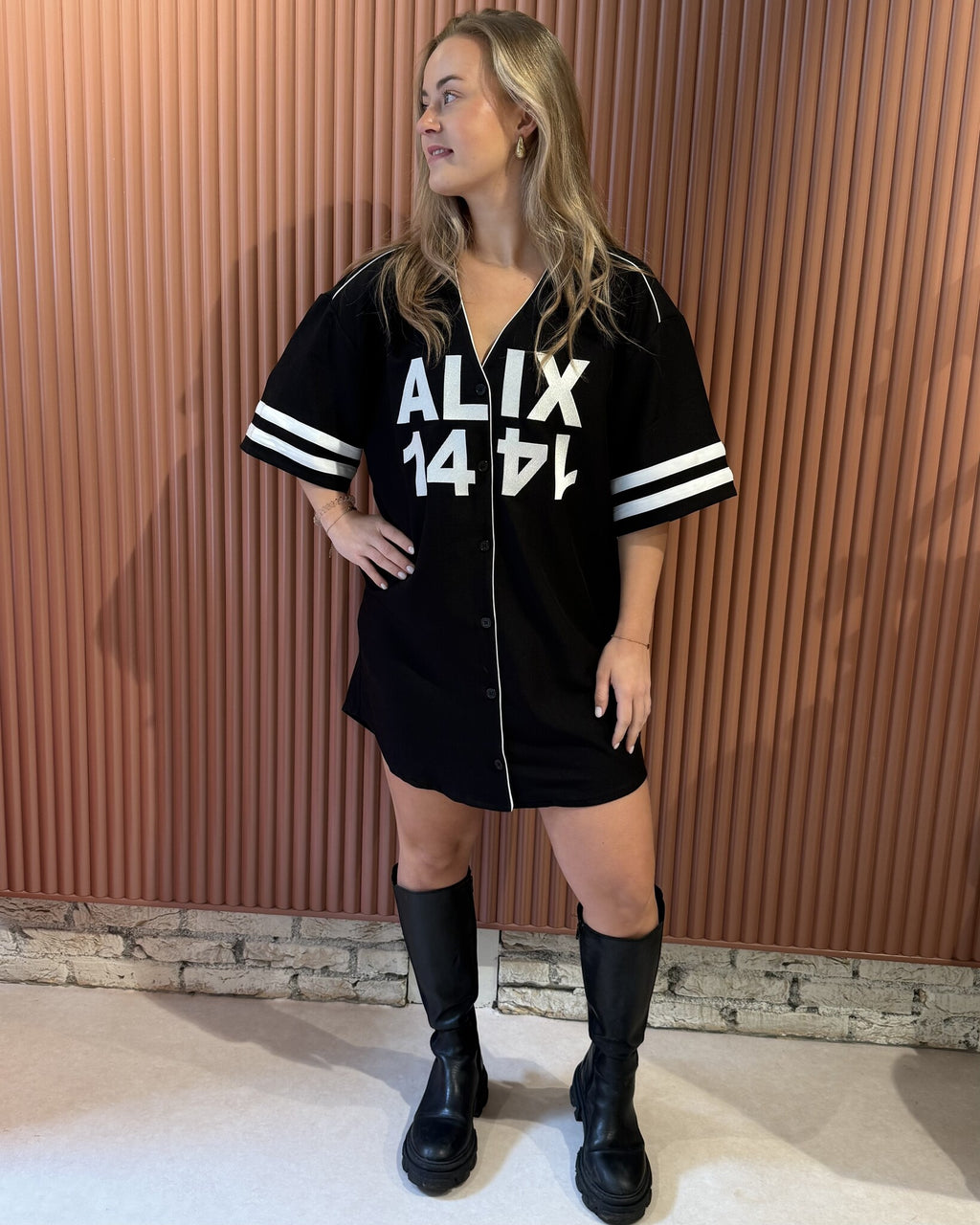 Baseball shirt dress | Black