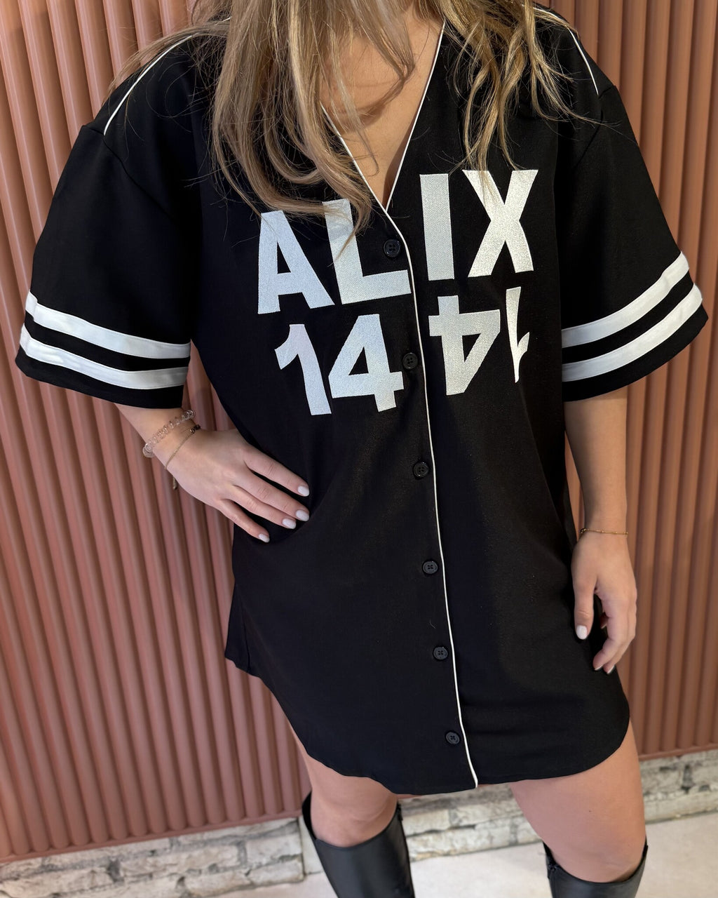 Baseball shirt dress | Black