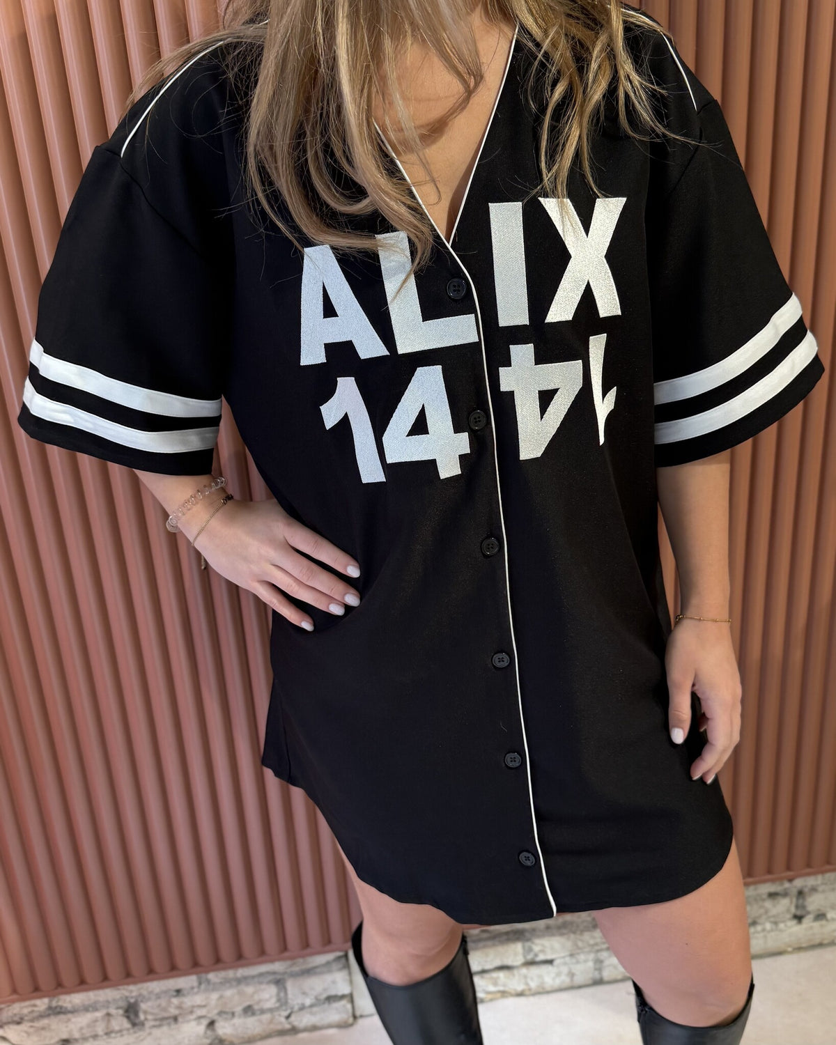 Baseball shirt dress | Black